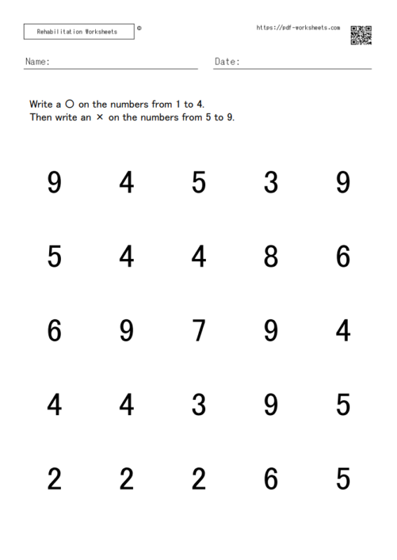 A task to write a circle for the numbers 1 to 4 and a cross for the ...