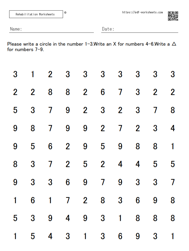 Number Cancellation Task (1-3→〇, 4-6→×, 7-9→△)