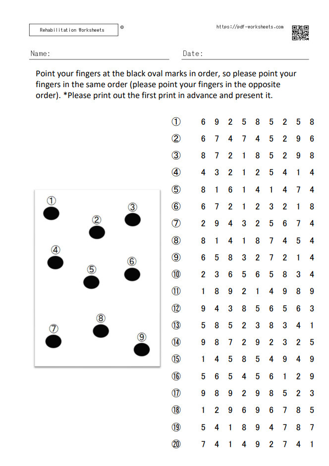 Tapping span task 9 digits