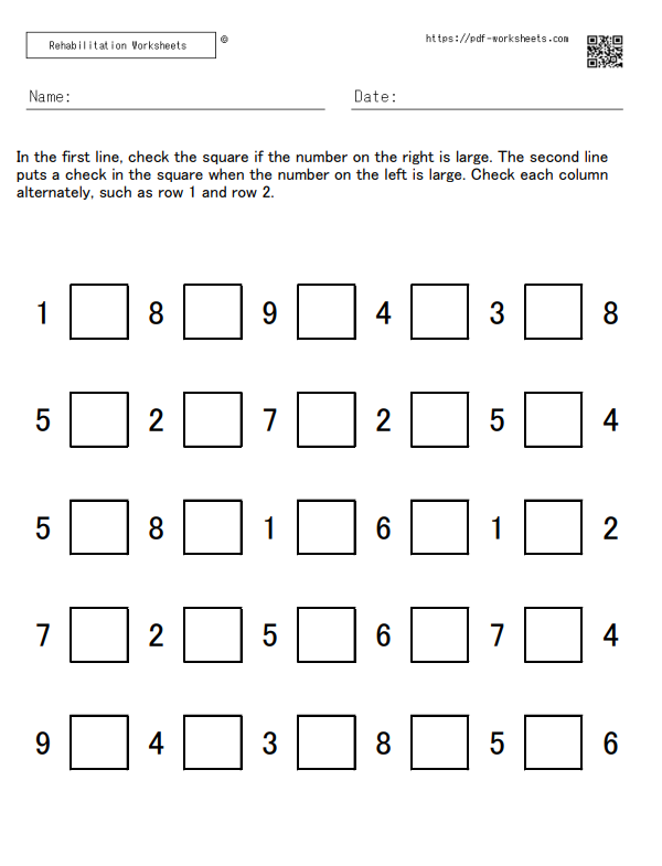 Attention switching task comparing left and right numbers 5×5