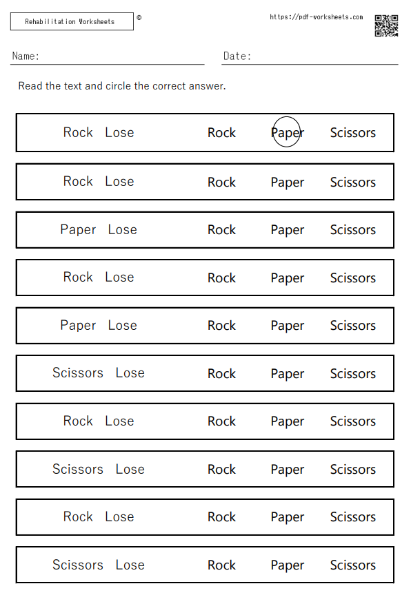 Rock-Paper-Scissors Task2 Lose (20sheets)