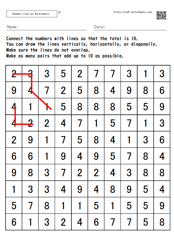 The task to connect numbers to make 10