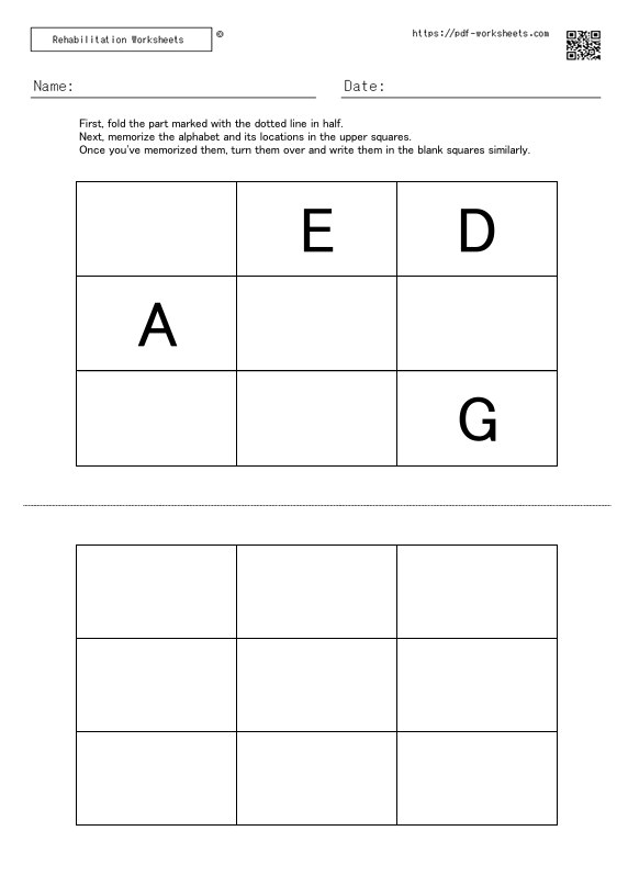 Task to memorize the alphabet in the squares and the location of the alphabet, and write them in the blank squares 4