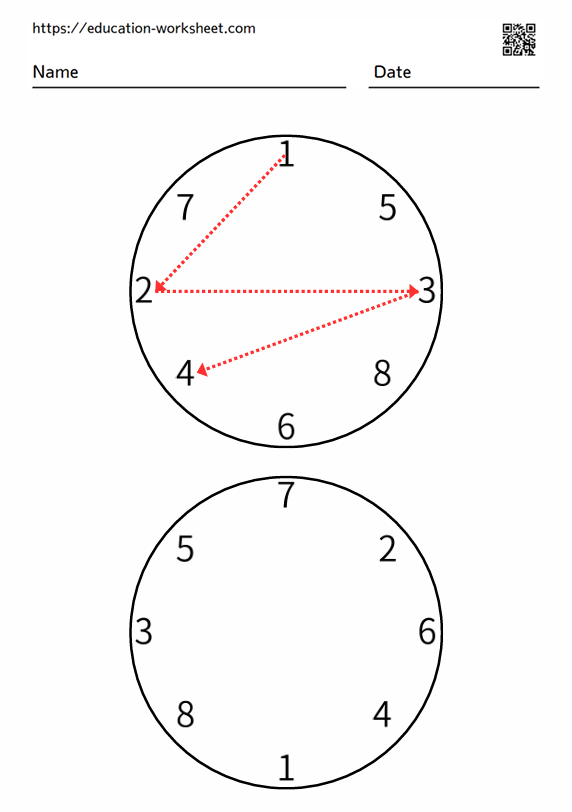 The task is to draw lines to connect the numbers 1-8 in a circle in order