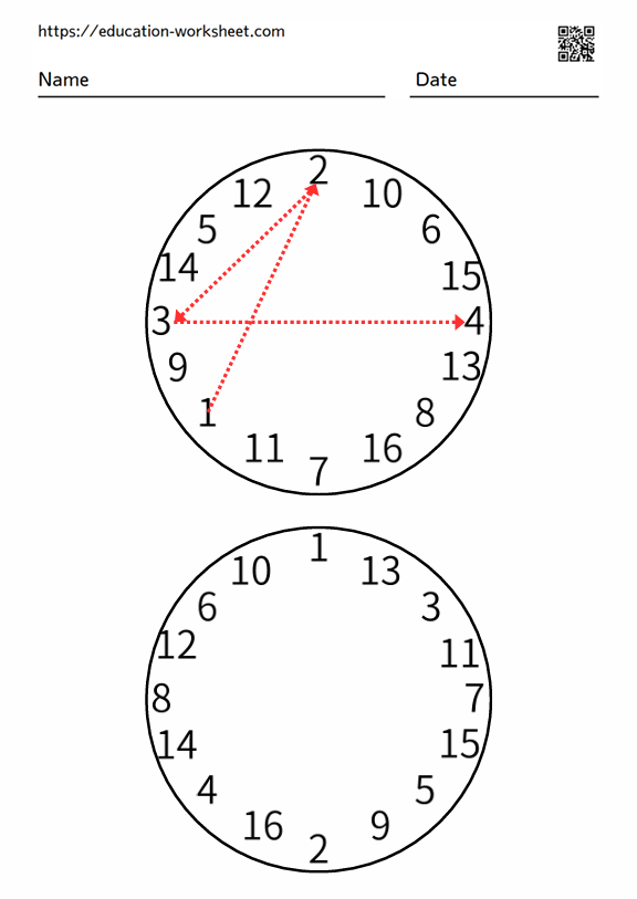 The task is to draw lines to connect the numbers 1-16 in a circle in order