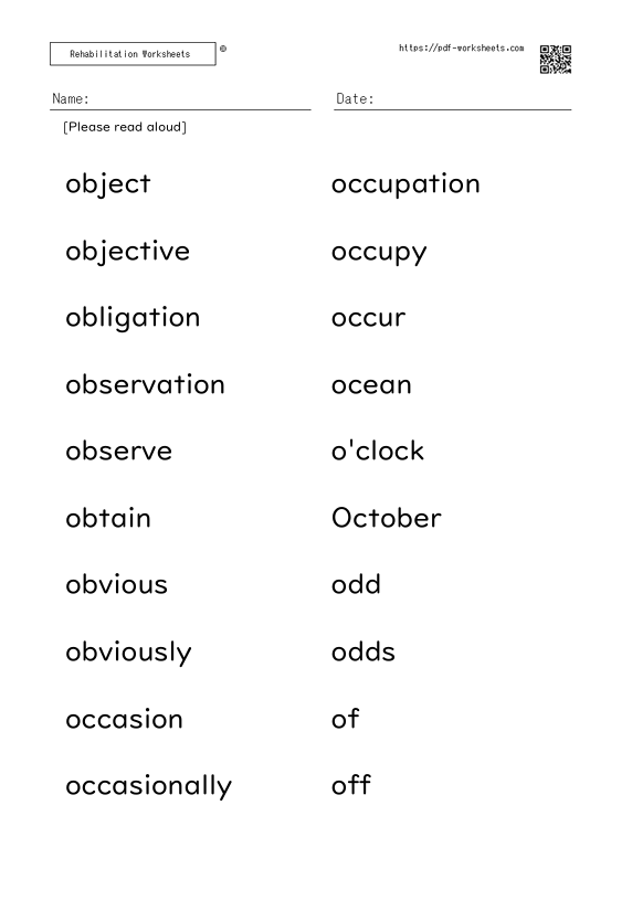 Word reading aloud task O