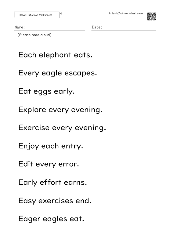 Reading aloud task three-word sentence E