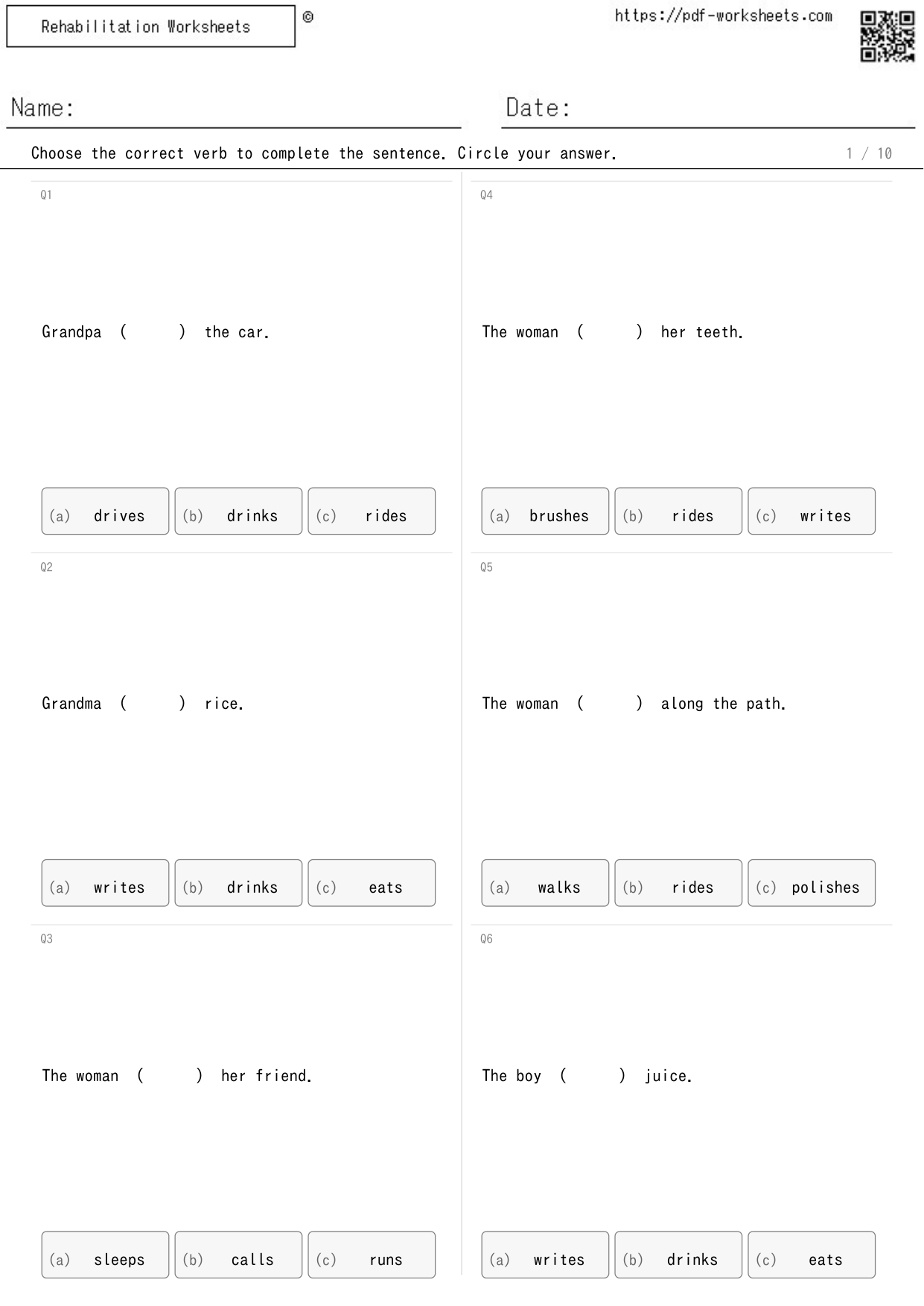 Task to choose the verb that fits the sentence (10 sheets)