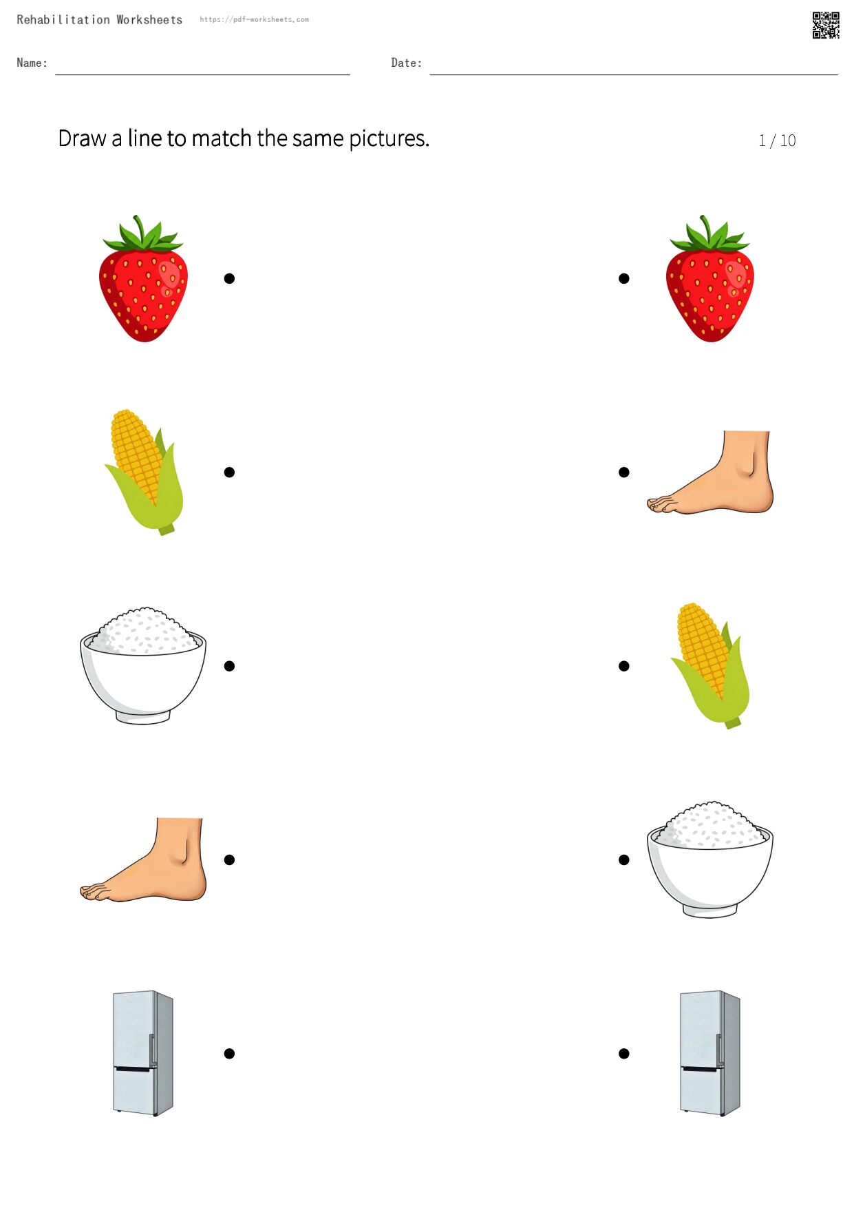 Task to draw lines matching the same pictures (10 sheets)