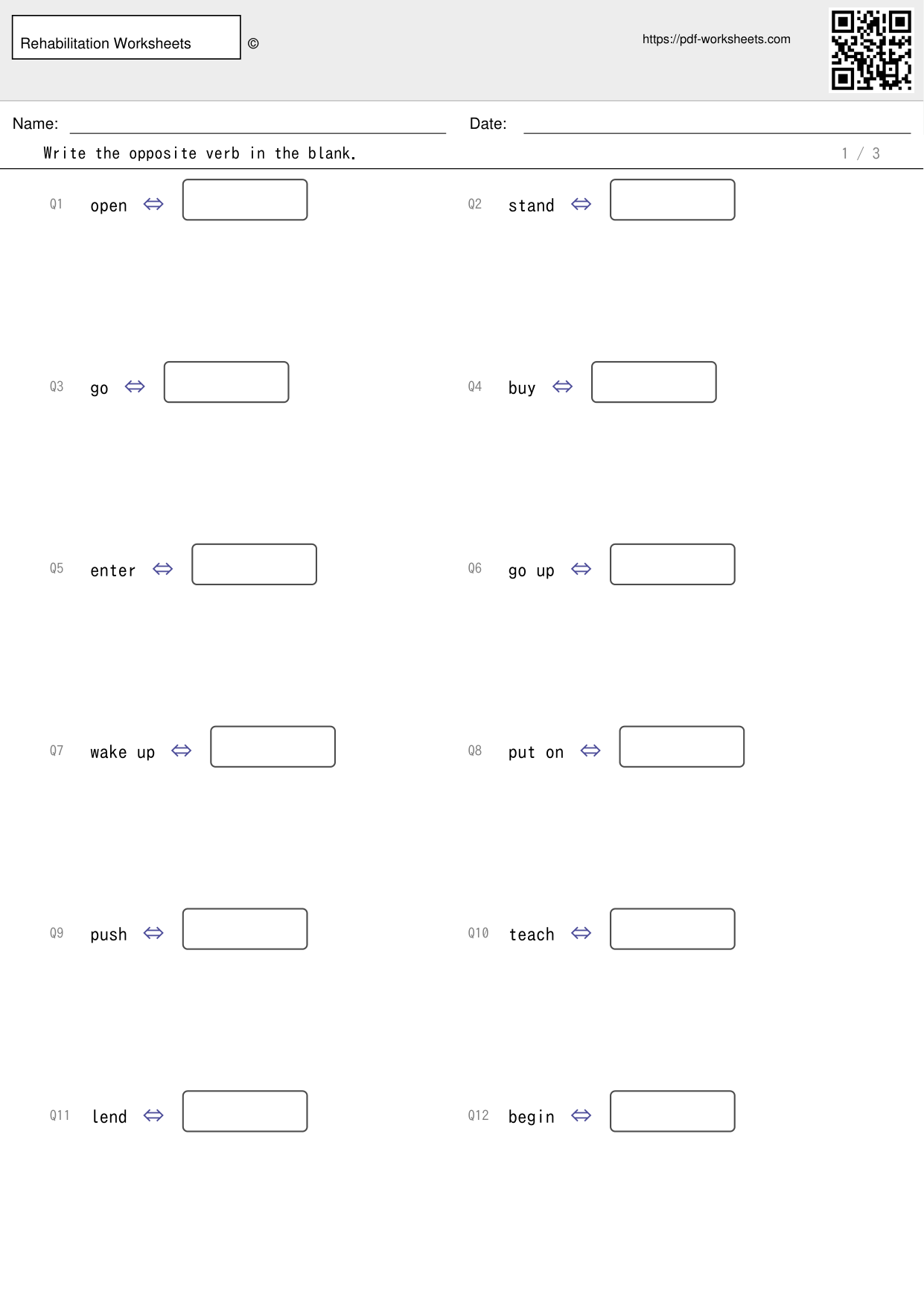 Task to write the opposite verb in the blank (3 sheets)